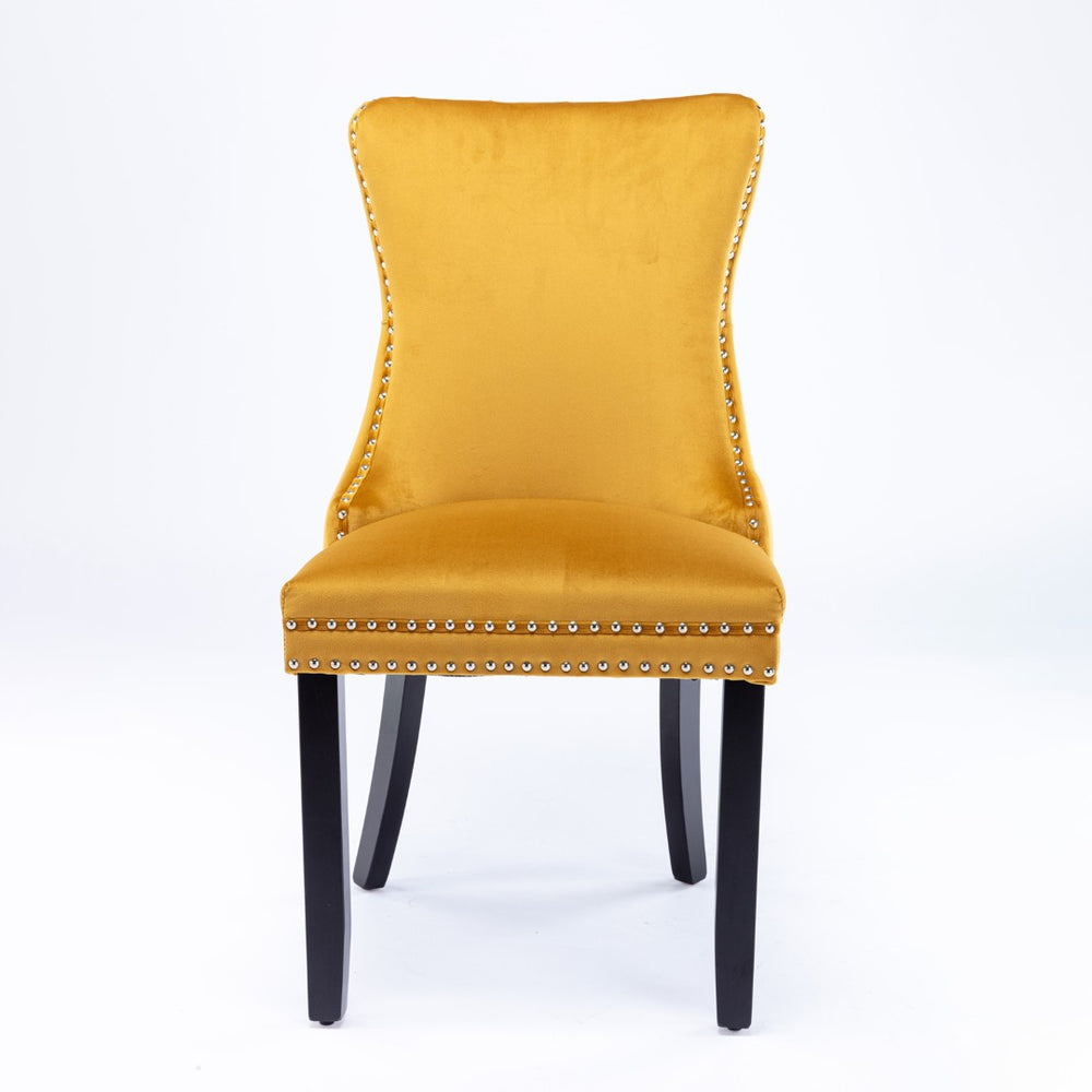 English Elm A&a Furniture Velvet Wingback Dining Chairs Nailhead Trim Solid Wood Legs Set 2 Gold W114351691