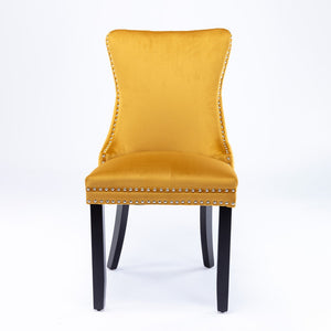 English Elm A&a Furniture Velvet Wingback Dining Chairs Nailhead Trim Solid Wood Legs Set 2 Gold W114351691