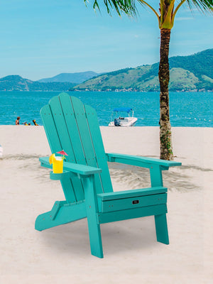 English Elm Tale Outdoor Oversized Poly Lumber Adirondack Chair with Pullout Ottoman Cup Holder W100243678