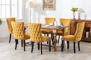 English Elm A&a Furniture Velvet Wingback Dining Chairs Nailhead Trim Solid Wood Legs Set 2 Gold W114351691