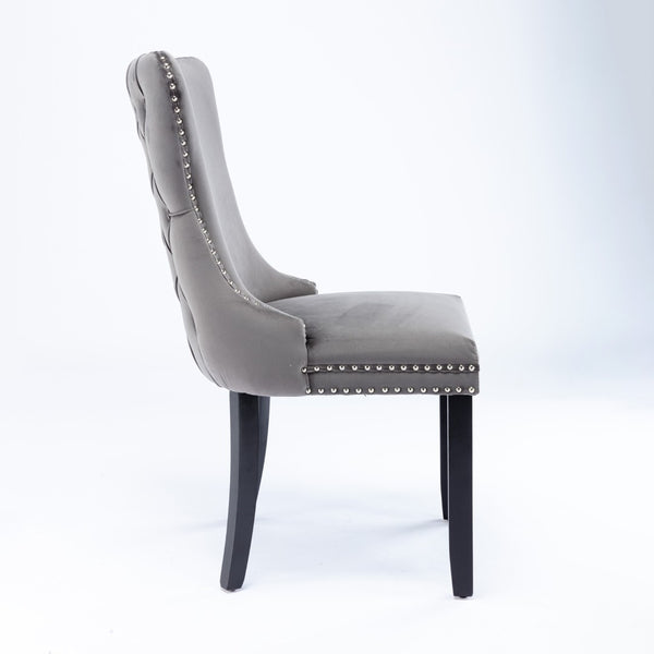 English Elm A&a Furniture Velvet Wingback Dining Chairs Nailhead Trim Solid Wood Legs Set 2 Gray W114351686