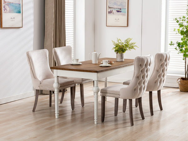 English Elm A&a Furniture Velvet Wingback Dining Chairs Nailhead Trim Solid Wood Legs Set 2 W114351687