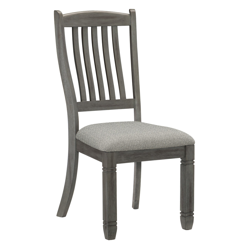 English Elm Casual Antique Gray Wood Dining Side Chairs Set of 2 - Country Kitchen Style, Neutral Fabric Seats B01143656