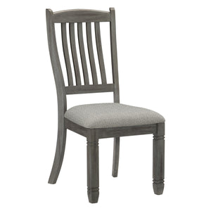 English Elm Casual Antique Gray Wood Dining Side Chairs Set of 2 - Country Kitchen Style, Neutral Fabric Seats B01143656