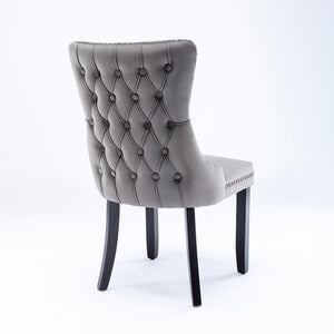 English Elm A&a Furniture Velvet Wingback Dining Chairs Nailhead Trim Solid Wood Legs Set 2 Gray W114351686