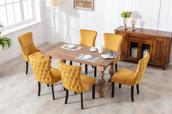 English Elm A&a Furniture Velvet Wingback Dining Chairs Nailhead Trim Solid Wood Legs Set 2 Gold W114351691
