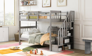 English Elm Stairway Twin Over Bunk Bed with Stair Storage and Full Length Guard Rail LT000109AAE