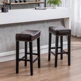 English Elm ,Counter Height 29" Bar Stools For Kitchen Counter Backless Faux Leather Stools Farmhouse Island Chairs,29 Inch, Brown, Set Of 2