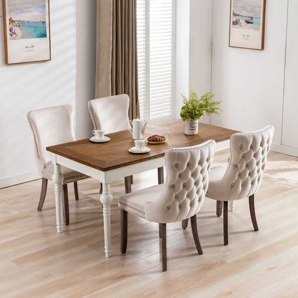 English Elm A&a Furniture Velvet Wingback Dining Chairs Nailhead Trim Solid Wood Legs Set 2 W114351687