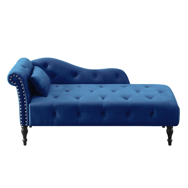 English Elm Aijia Velvet Chaise Lounge with Tufted Buttons, Nailhead Trim & Solid Wood Legs for Comfort Blue W111740809