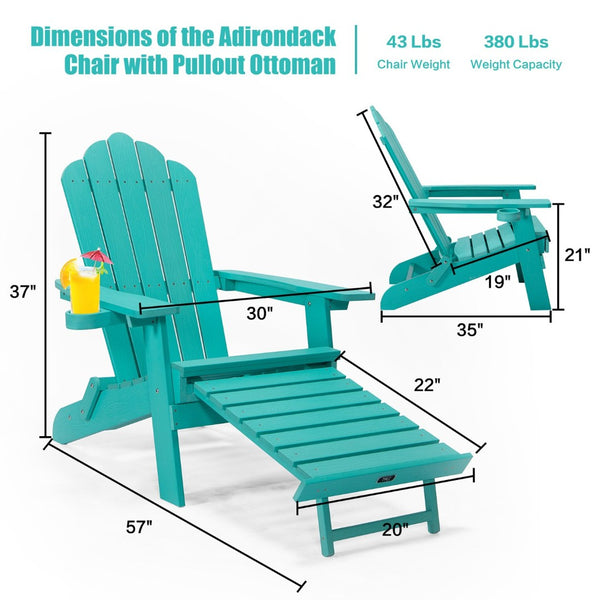 English Elm Tale Outdoor Oversized Poly Lumber Adirondack Chair with Pullout Ottoman Cup Holder W100243678