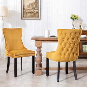 English Elm A&a Furniture Velvet Wingback Dining Chairs Nailhead Trim Solid Wood Legs Set 2 Gold W114351691