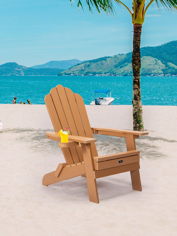 English Elm Tale Oversized Poly Lumber Adirondack Chair with Pullout Ottoman and Cup Holder W100243597