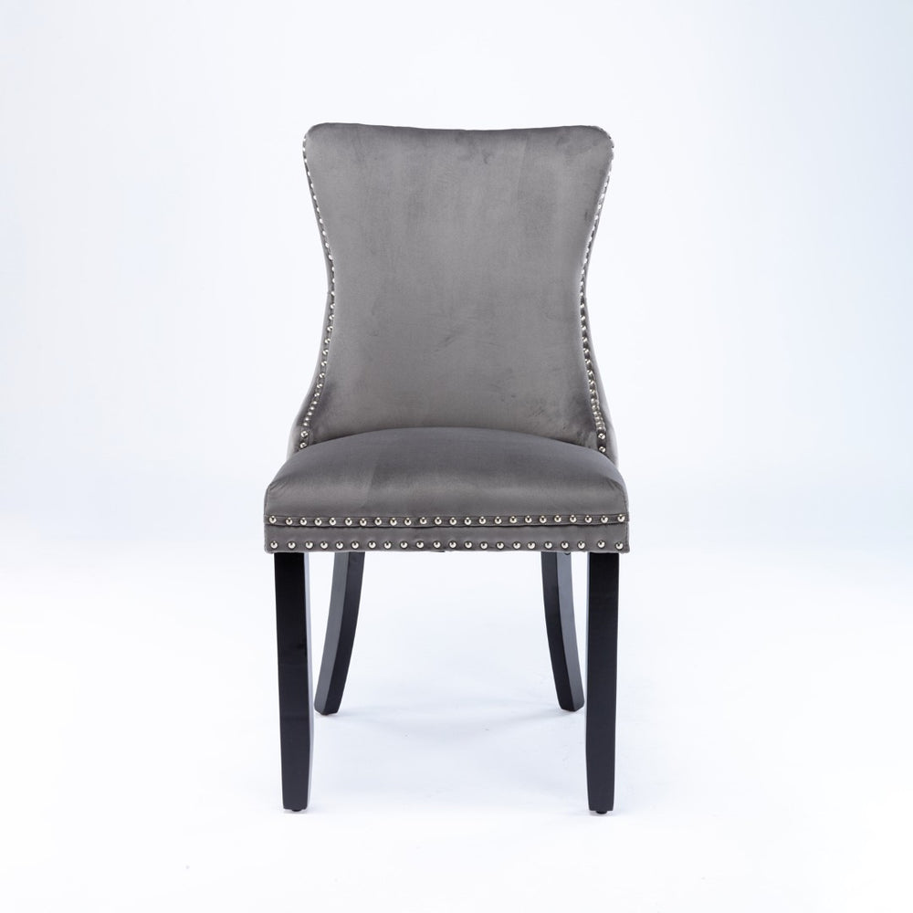 English Elm A&a Furniture Velvet Wingback Dining Chairs Nailhead Trim Solid Wood Legs Set 2 Gray W114351686