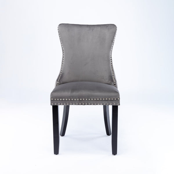 English Elm A&a Furniture Velvet Wingback Dining Chairs Nailhead Trim Solid Wood Legs Set 2 Gray W114351686