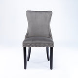 Gray Velvet Dining Chairs, 2-Pack with Nailhead Trim & Wood Legs, High Back Support