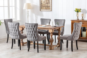 English Elm A&a Furniture Velvet Wingback Dining Chairs Nailhead Trim Solid Wood Legs Set 2 Gray W114351686