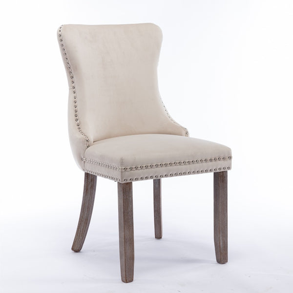 English Elm A&a Furniture Velvet Wingback Dining Chairs Nailhead Trim Solid Wood Legs Set 2 W114351687