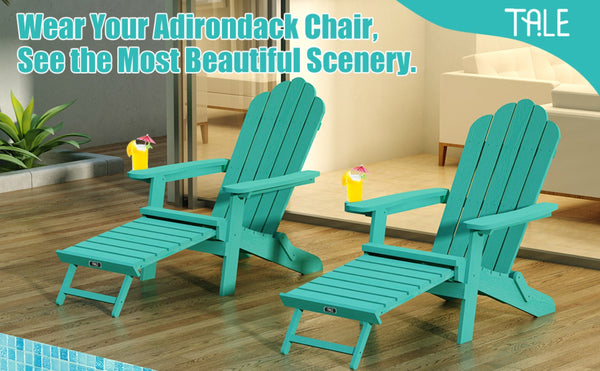 English Elm Tale Outdoor Oversized Poly Lumber Adirondack Chair with Pullout Ottoman Cup Holder W100243678