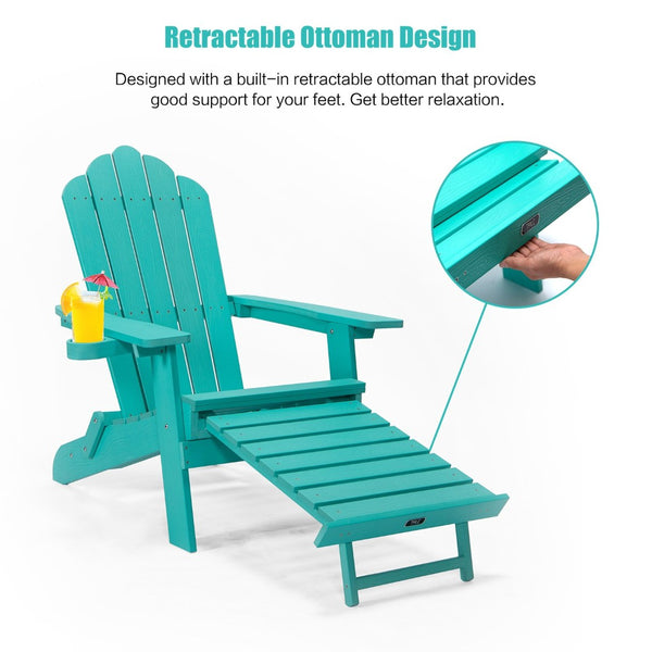 English Elm Tale Outdoor Oversized Poly Lumber Adirondack Chair with Pullout Ottoman Cup Holder W100243678
