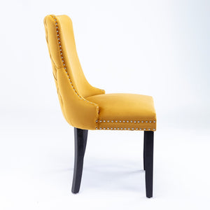 English Elm A&a Furniture Velvet Wingback Dining Chairs Nailhead Trim Solid Wood Legs Set 2 Gold W114351691