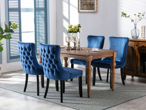 English Elm A&a Furniture Velvet Wingback Dining Chairs Nailhead Trim Solid Wood Legs Set 2 Blue W114351689