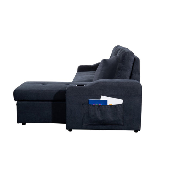 English Elm Mega Convertible Sectional Sleeper Sofa with Storage Armrest and Reversible Chaise Gray W975S00006