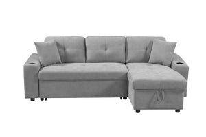 English Elm Mega Convertible Sectional Sleeper Sofa with Storage Armrest and Reversible Chaise Grey W975S00007