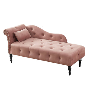English Elm Aijia Velvet Chaise Lounge with Tufted Buttons, Nailhead Trim & Solid Wood Legs for Comfort Rose W111740820