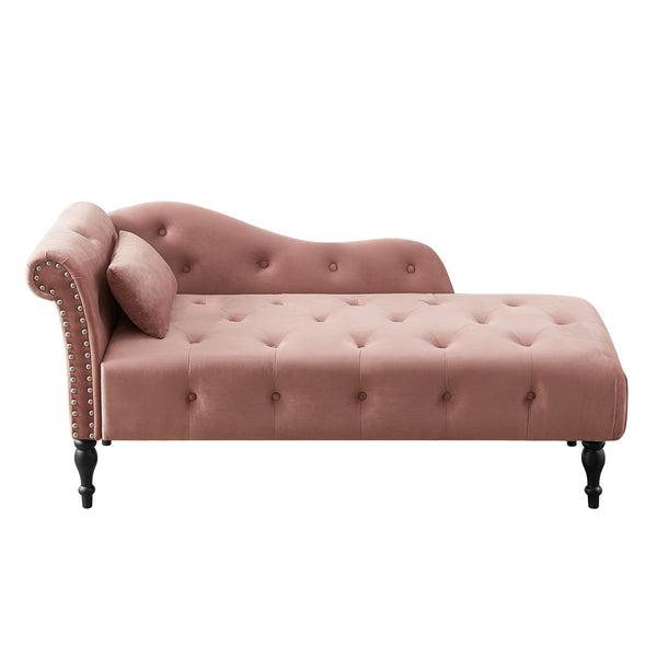 English Elm Aijia Velvet Chaise Lounge with Tufted Buttons, Nailhead Trim & Solid Wood Legs for Comfort Rose W111740820