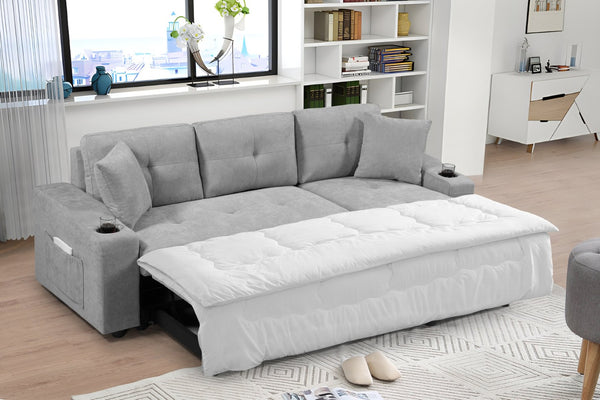 English Elm Mega Convertible Sectional Sleeper Sofa with Storage Armrest and Reversible Chaise Grey W975S00007