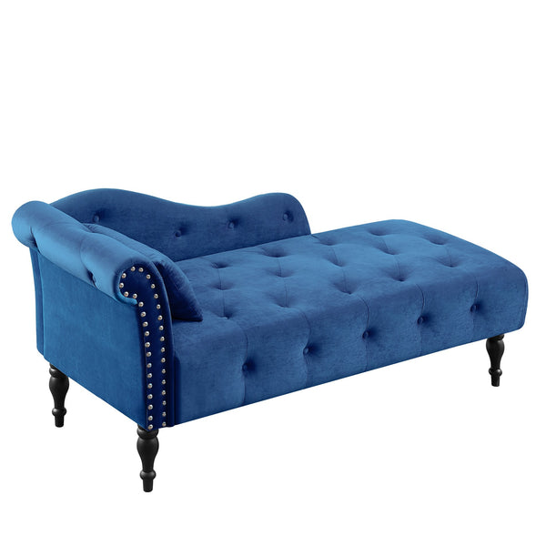 English Elm Aijia Velvet Chaise Lounge with Tufted Buttons, Nailhead Trim & Solid Wood Legs for Comfort Blue W111740809