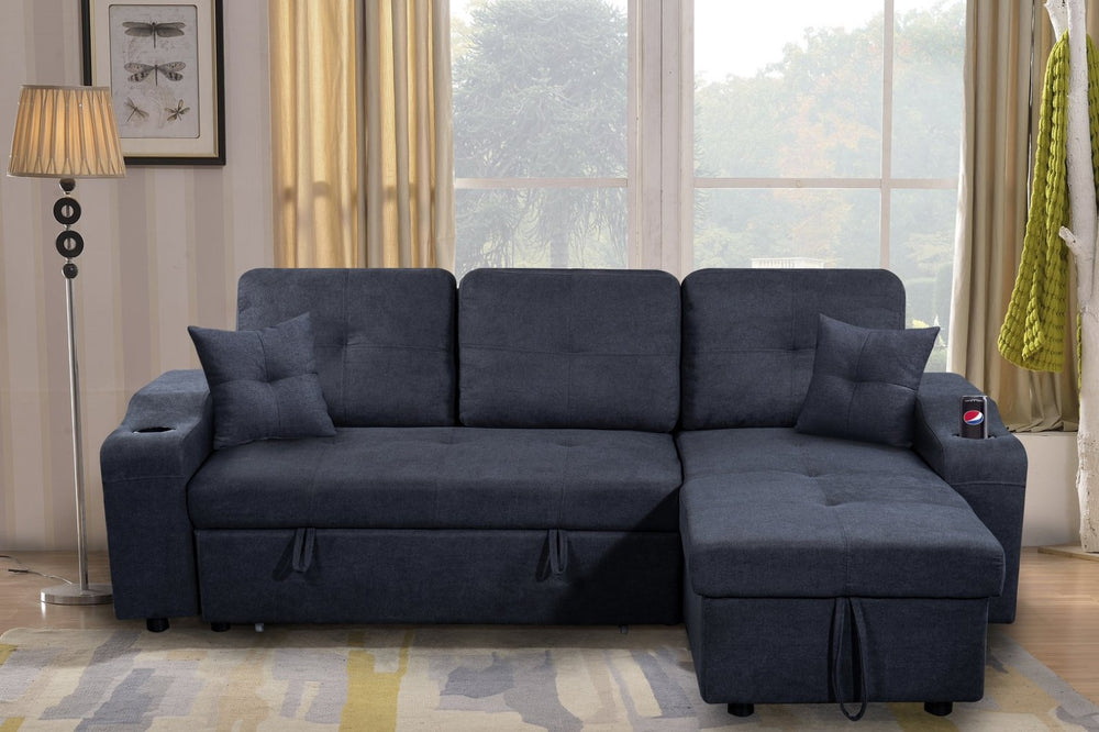 English Elm Mega Convertible Sectional Sleeper Sofa with Storage Armrest and Reversible Chaise Gray W975S00006