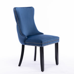 English Elm A&a Furniture Velvet Wingback Dining Chairs Nailhead Trim Solid Wood Legs Set 2 Blue W114351689