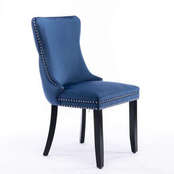 English Elm A&a Furniture Velvet Wingback Dining Chairs Nailhead Trim Solid Wood Legs Set 2 Blue W114351689