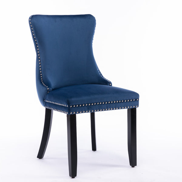 English Elm A&a Furniture Velvet Wingback Dining Chairs Nailhead Trim Solid Wood Legs Set 2 Blue W114351689