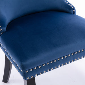 English Elm A&a Furniture Velvet Wingback Dining Chairs Nailhead Trim Solid Wood Legs Set 2 Blue W114351689