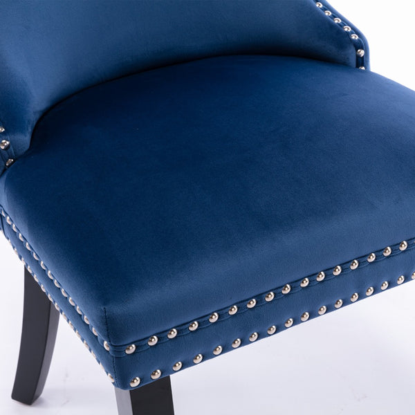English Elm A&a Furniture Velvet Wingback Dining Chairs Nailhead Trim Solid Wood Legs Set 2 Blue W114351689
