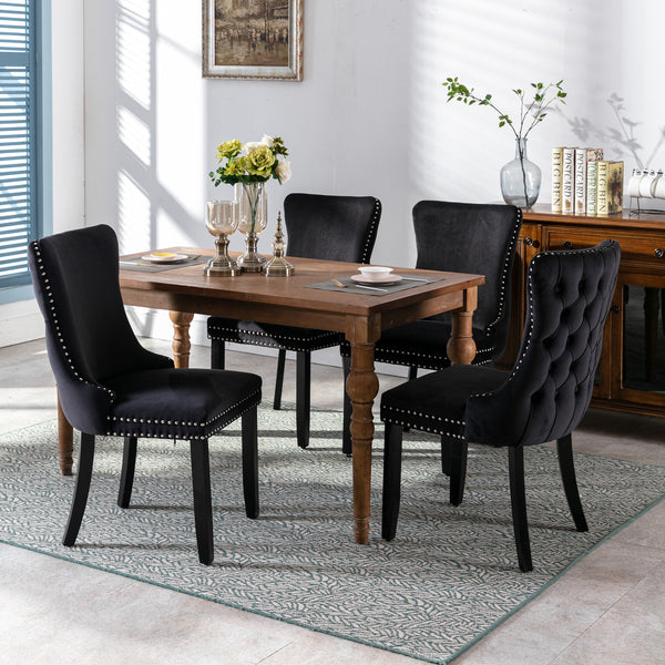 English Elm Upholstered Velvet Wing-Back Dining Chair Set of 2 with Nailhead Trim, High-Back Comfort, Solid Wood Legs W114351688