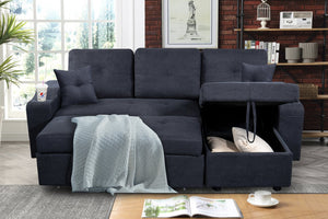 English Elm Mega Convertible Sectional Sleeper Sofa with Storage Armrest and Reversible Chaise Gray W975S00006