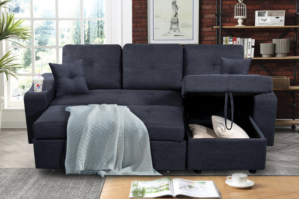 English Elm Mega Convertible Sectional Sleeper Sofa with Storage Armrest and Reversible Chaise Gray W975S00006