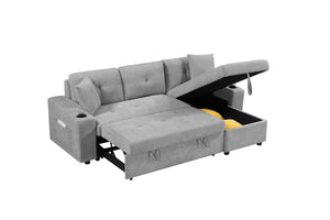 English Elm Mega Convertible Sectional Sleeper Sofa with Storage Armrest and Reversible Chaise Grey W975S00007