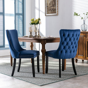 English Elm A&a Furniture Velvet Wingback Dining Chairs Nailhead Trim Solid Wood Legs Set 2 Blue W114351689