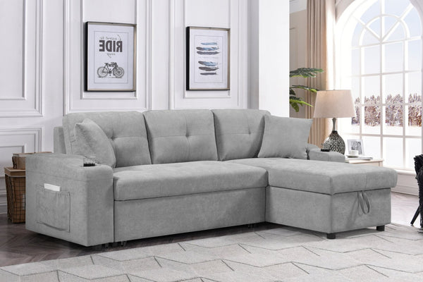 English Elm Mega Convertible Sectional Sleeper Sofa with Storage Armrest and Reversible Chaise Grey W975S00007