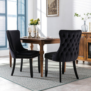 English Elm Upholstered Velvet Wing-Back Dining Chair Set of 2 with Nailhead Trim, High-Back Comfort, Solid Wood Legs W114351688