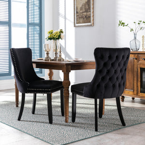 Hearth and Haven Upholstered Wing-Back Dining Chair with Backstitching Nailhead Trim and Solid Wood Legs, Set Of 2, Sw8809Bk, Kd W114351688