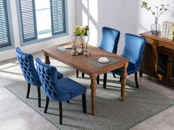 English Elm A&a Furniture Velvet Wingback Dining Chairs Nailhead Trim Solid Wood Legs Set 2 Blue W114351689