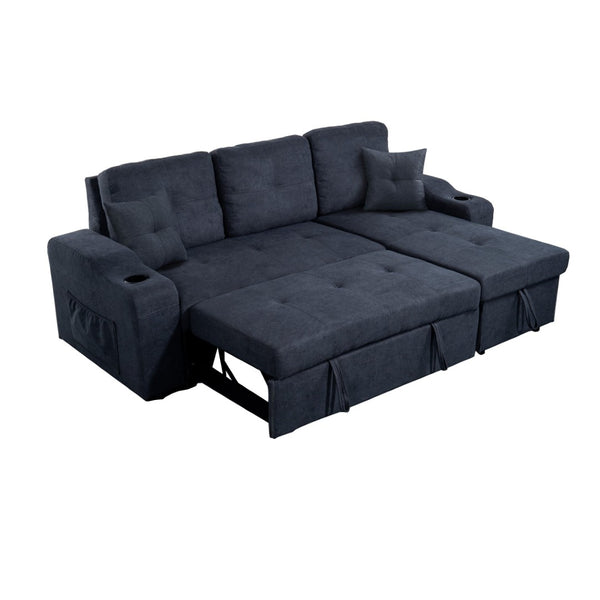 English Elm Mega Convertible Sectional Sleeper Sofa with Storage Armrest and Reversible Chaise Gray W975S00006
