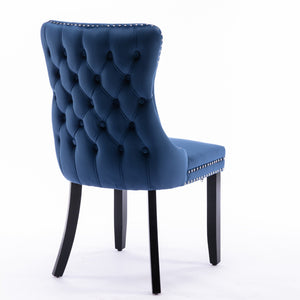 English Elm A&a Furniture Velvet Wingback Dining Chairs Nailhead Trim Solid Wood Legs Set 2 Blue W114351689