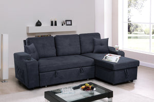 English Elm Mega Convertible Sectional Sleeper Sofa with Storage Armrest and Reversible Chaise Gray W975S00006